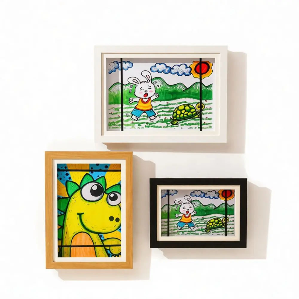 Creative Magnetic Wood Art Display Frame Opening Picture Holder For Children Painting Certificate Storage Wall Decor