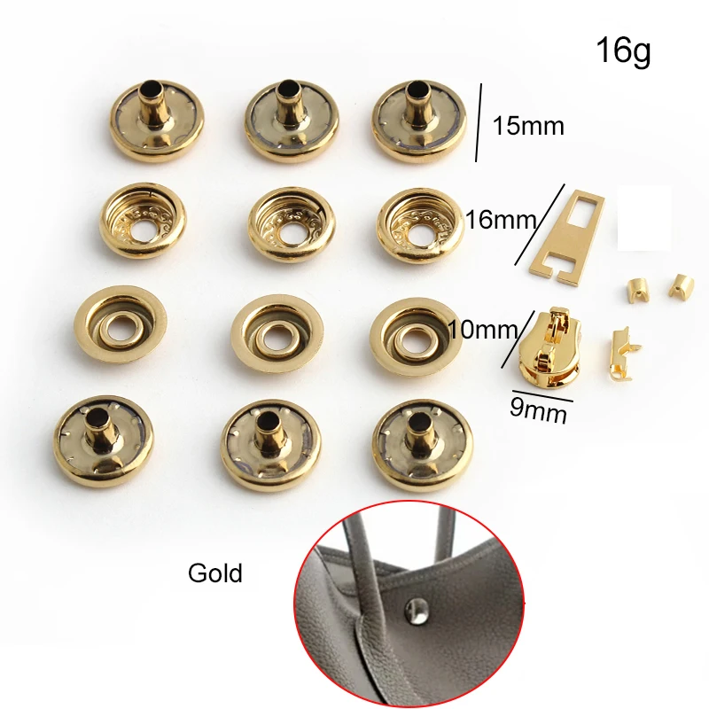 Gold,Silver Stainless Steel Metal Buttons With Slider For Sewing Handbag Bags Press Studs Snap Fastener Repair Rivet Accessories