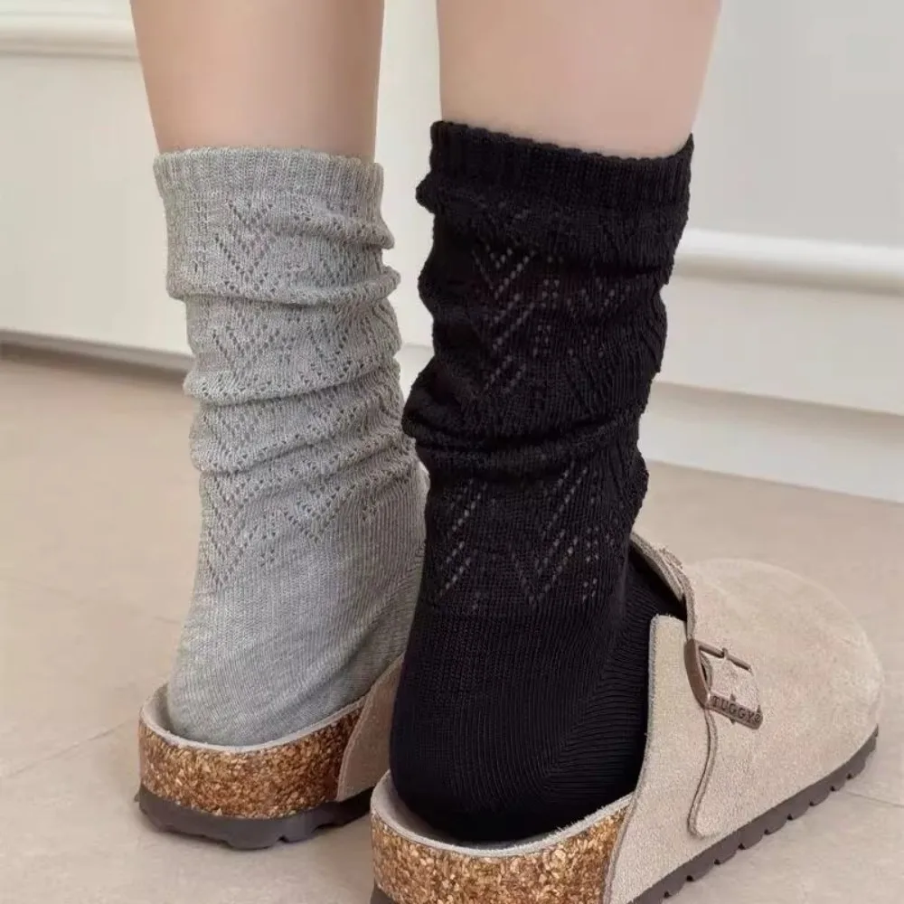 High Quality Solid Color Mid-tube Socks Simple Breathable Mesh Socks Sweat Absorbent Hollow Out Socks
