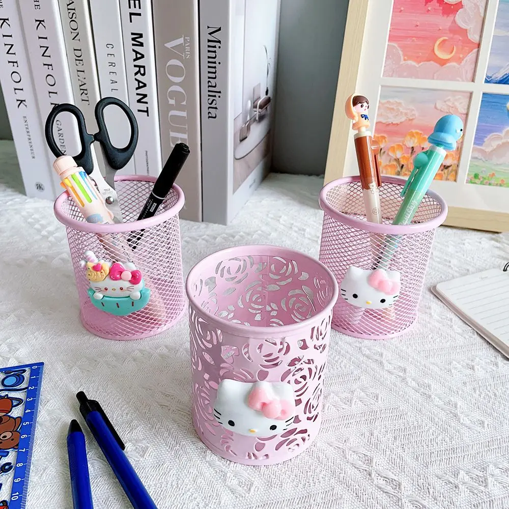 Hello Kitty Desktop Pen Pot Hollow Metal Pencil Holder Cartoon Stationery Organizer for Office School Desk Decor Birthday Gift view 3