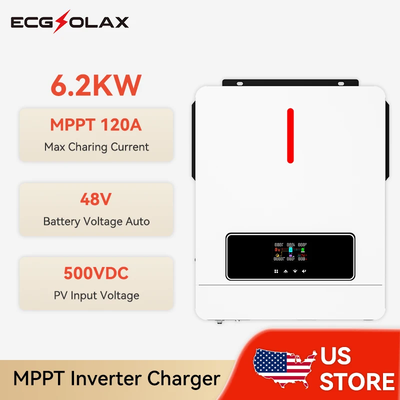 Inversor híbrido ECGSOLAX 6.2KW 48v Max PV 500V inversores fotovoltaicos 120A MPPT controlador de carga inversor solar híbrido