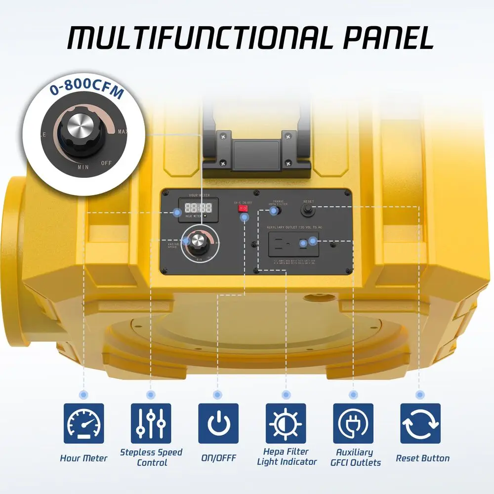 Hepa Air Scrubber with 4 Stage Filtration, Stackle Negative Air hine, Commercial Air Purifier with MERV 10 HEPA Carbon Filte