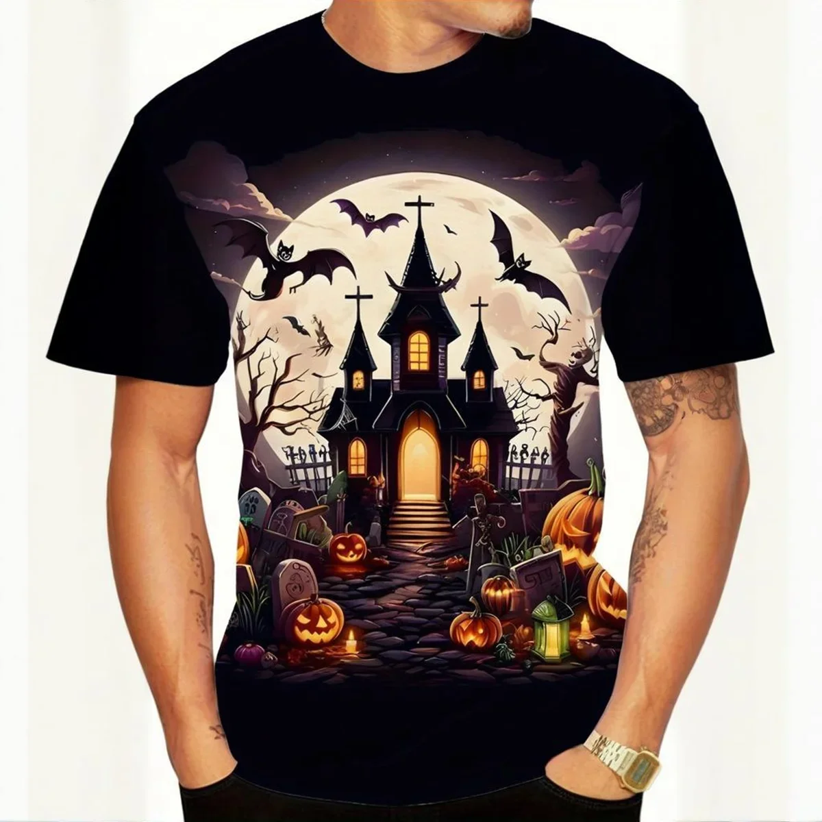 قميص Fantasy Halloween للجنسين: طباعة ثلاثية الأبعاد متوهجة في الظلام على تصميم رقبة دائرية من القماش المسامي للحفلات التنكرية وأحداث النادي #4