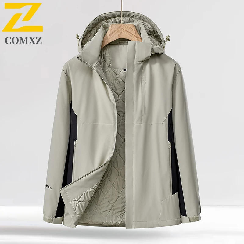 

COMXZ Men's Rainproof Coat Warn Solid Color Outdoor Adventure Travel Camping Windbreaker Hiking Wear Resistant Thick Outerwear