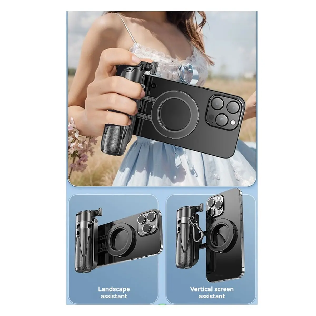 plplp Magnetic Mini Selfie Stick Desktop Quadruped Handheld Stabilizer P15C Mini Mobile Phone Assisted Shooting Support White