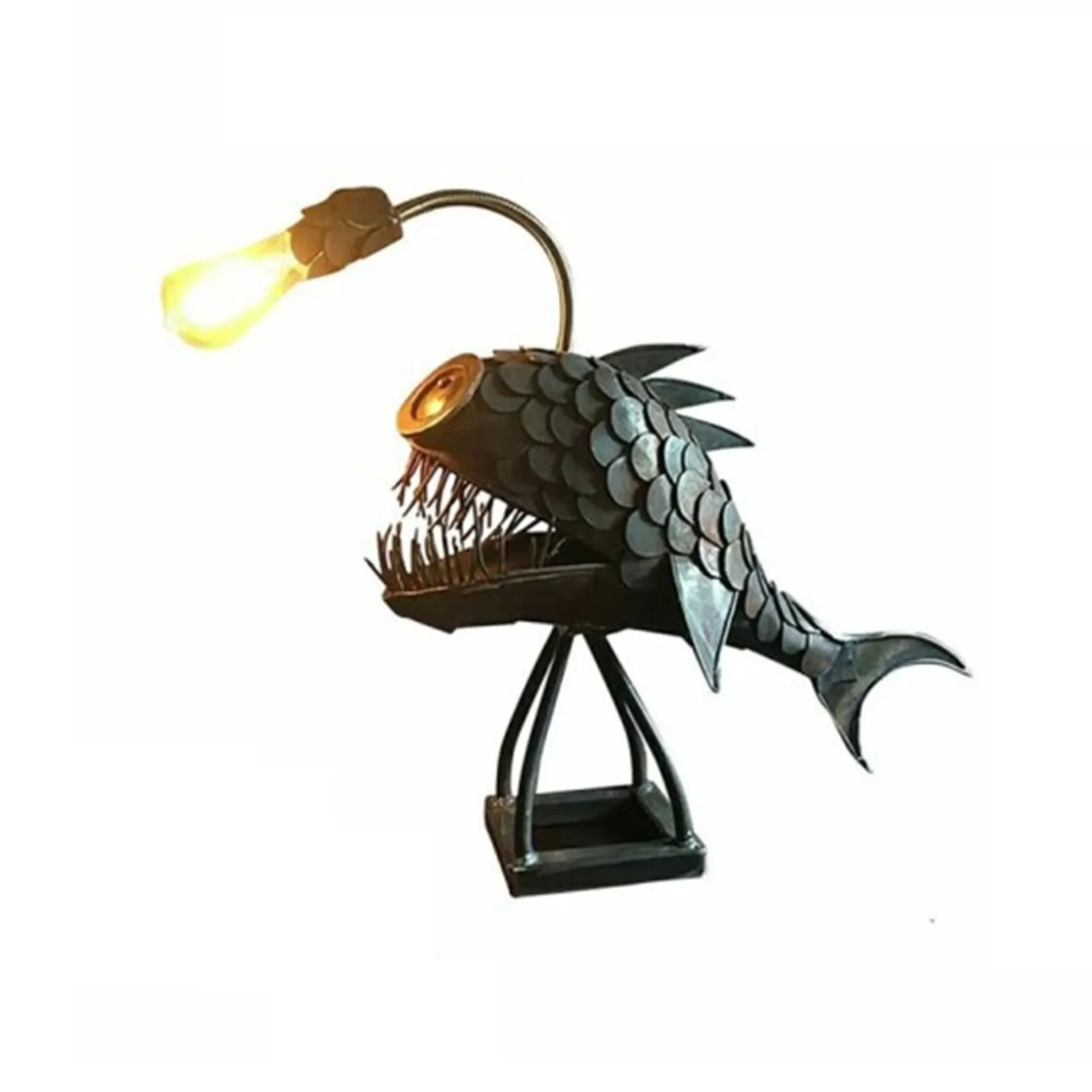 Creative Angler Fish Desk Lamp Shark Desktop Night Light USB Metal Art Lantern Table Decoration Bedroom Home Decoration Gift