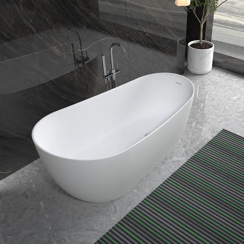 Custom White Matte Modern Bath Tub Bathroom Tub Artificial Stone Resin Solid Surface Freestanding Bathtub