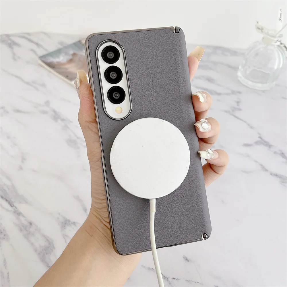 Magsafe Charge Case For Samsung Galaxy Z Fold 6 Fold 5 Hinge Cover Funda For Samsung z fold 4 Hard Shockroof Leather Phone Case