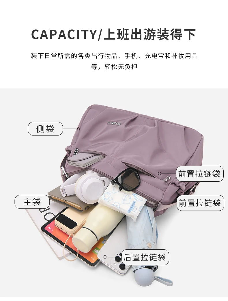 Damen-Umhängetasche aus wasserdichtem Nylon mit großem Fassungsvermögen und mehreren Taschen, Tragetasche mit abnehmbarem Riemen für Mütter, Einkaufen – Detail 14