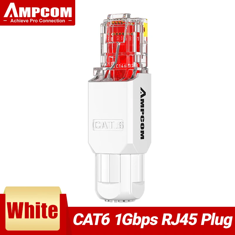 AMPCOM gereedschapsvrije RJ45-connector, geen krimpgereedschap minder UTP 1000 Mbps CAT6/CAT6A modulaire stekker voor gestrande solid Lan Ethernet-kabel