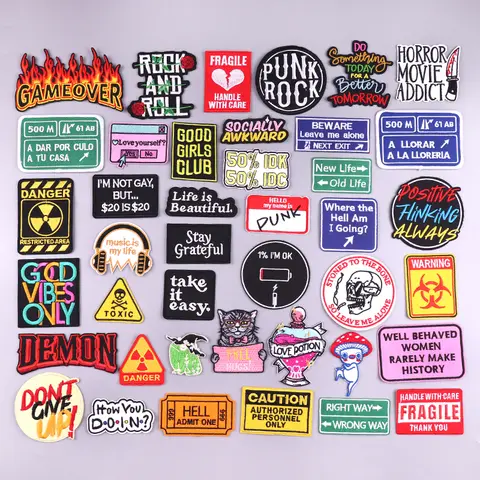 Embroidered Patches DIY Letter/Slogan Embroidery Patch Iron On Patches For Clothing Cartoon Letter Patch Sew/Ironing Stickers