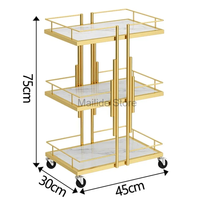 Light Luxury Iron Art Salon Trolleys Manicure Mobile Tool Trolley Modern Salon Furniture Simple Home Multi-layer Storage Rack