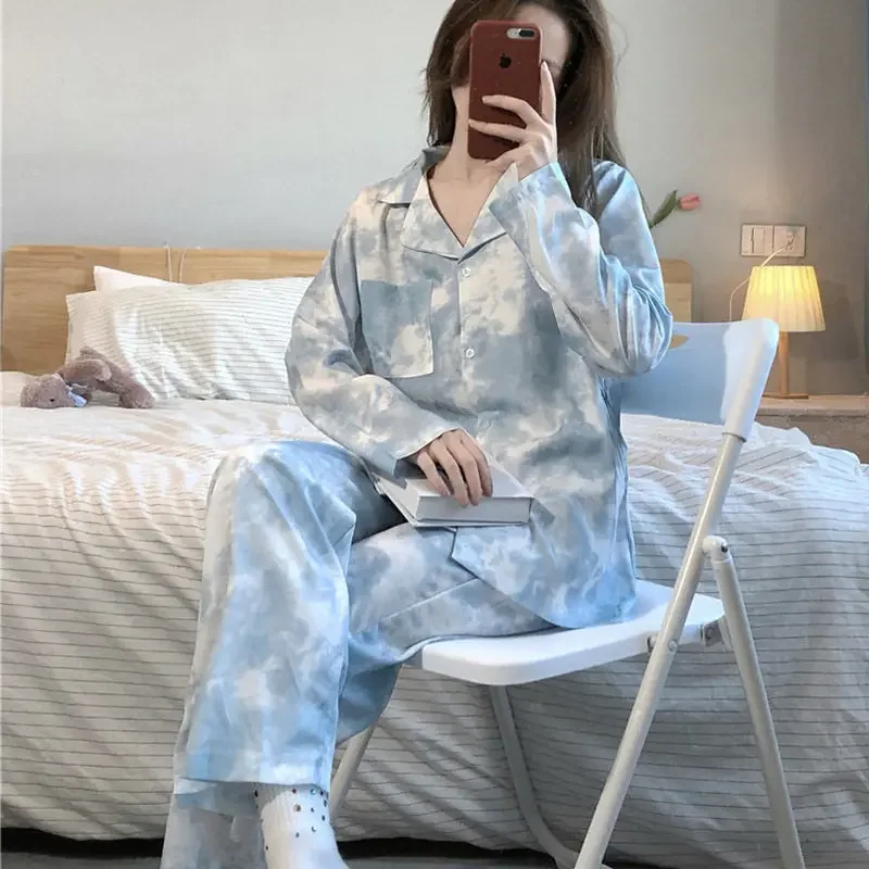 

Pajama Sets Women Tie Dye Special All-match Designed Elegant Vintage Comfort Korean Style Basics Spring Leisure Trendy Popular