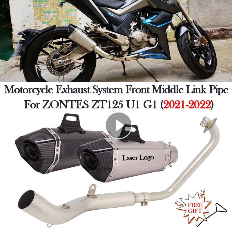 

Full System For ZONTES ZT125 U1 G1 2021 2022 Motorcycle GP Exhaust Catalyst DB Killer Escape Moto Muffler Front Middle Link Pipe