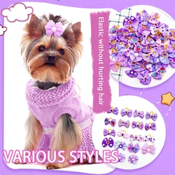 20pcs Cute Dog Hair Accessories Purple Series Bows for Dogs Cat Dog Bows Headwear Rubber Bands Pet Accessories