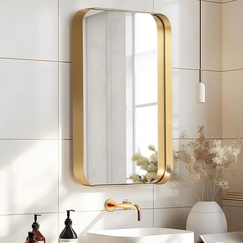 

24x16 Recessed Wall-Mounted Medicine Cabinet with Beveled Mirror and Storage, Gold