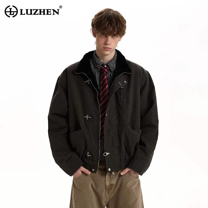 

LUZHEN 2025 Winter New Fashion High Quality Lamb Wool Brushed Liner Warm Padded Coat Men's Trendy Handsome Casual Parka JY5662