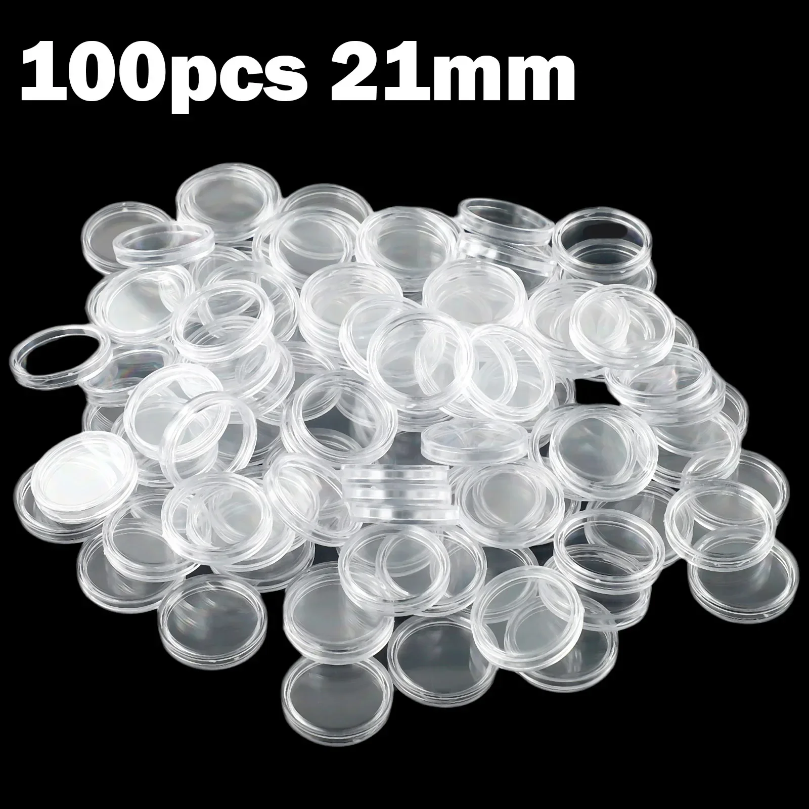 100X 21mm Coin Holder Box Storage Clear Round Display Cases Plastic Collecting Protection Container Home Supplies