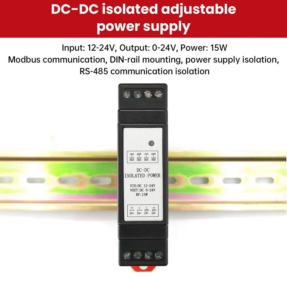 Fonte de alimentação ajustável isolada montada em trilho DC-DC trilho DIN DC12-24V a 0-24V com comunicação Modbus RS485