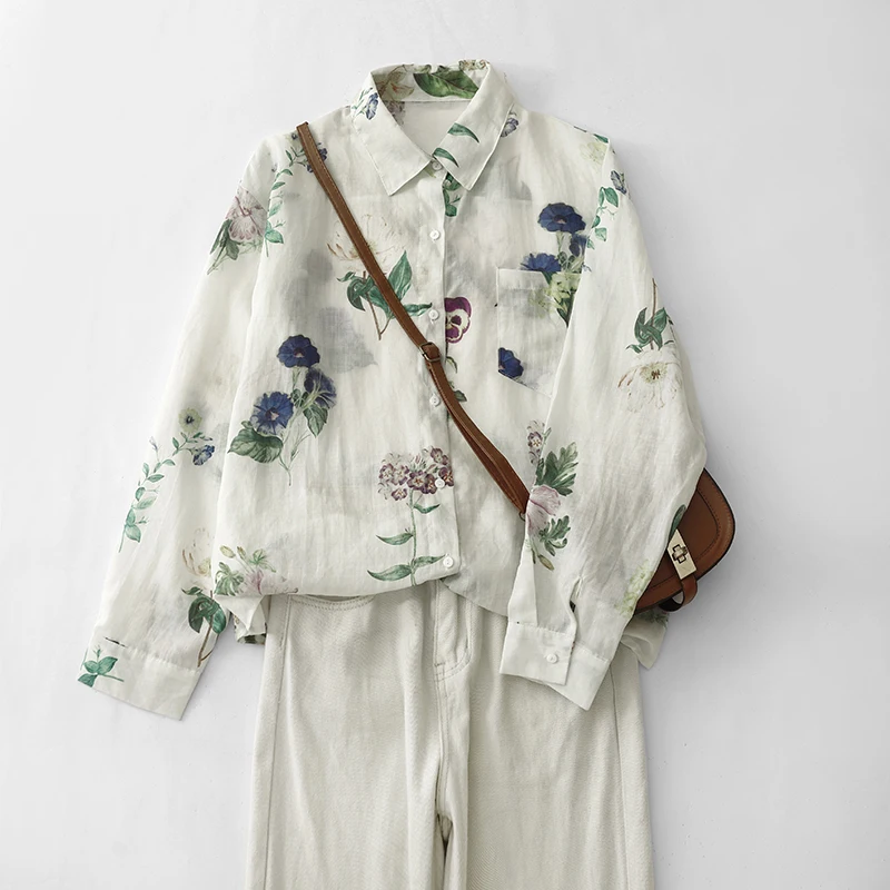 Kardigan damski z odkrytymi ramionami, w kwiatowy wzór, z czystej tkaniny lnianej, zapewniający efekt odmładzający, wysokiej jakości, nowy model na jesień, Sle C...