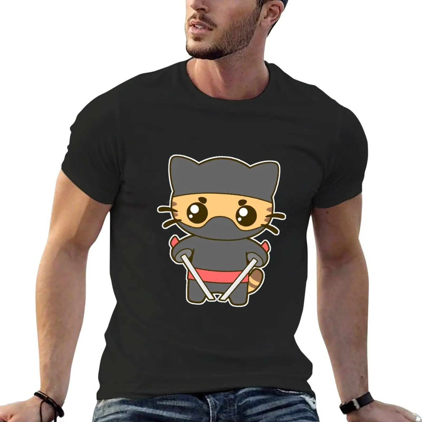 

Ninja Cat T-Shirt kawaii clothes hippie clothes summer clothes cute tops T-shirts for men cotton