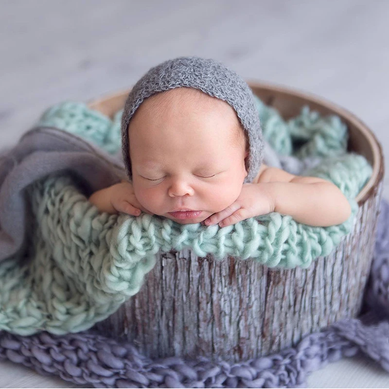 Hand Crochet Blanket Basket Filler Strtetchy Baby Photography Props Newborn Photo Shoot Accessories Backdrop Square Knitted Rug