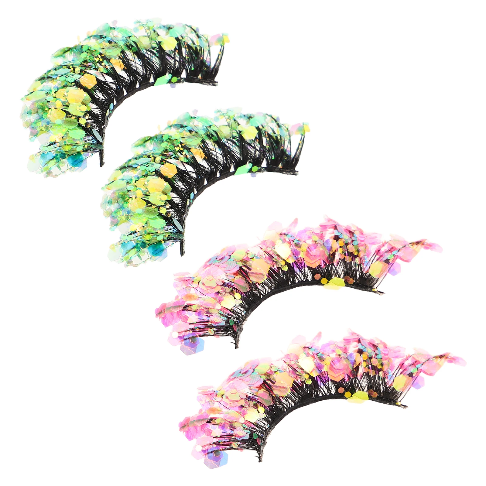

2 Pairs 3d False Eyelashes Glitter Nude Makeup Colorful Extensions Dramatic Artificial Fiber Bling Fake with Rhinestones