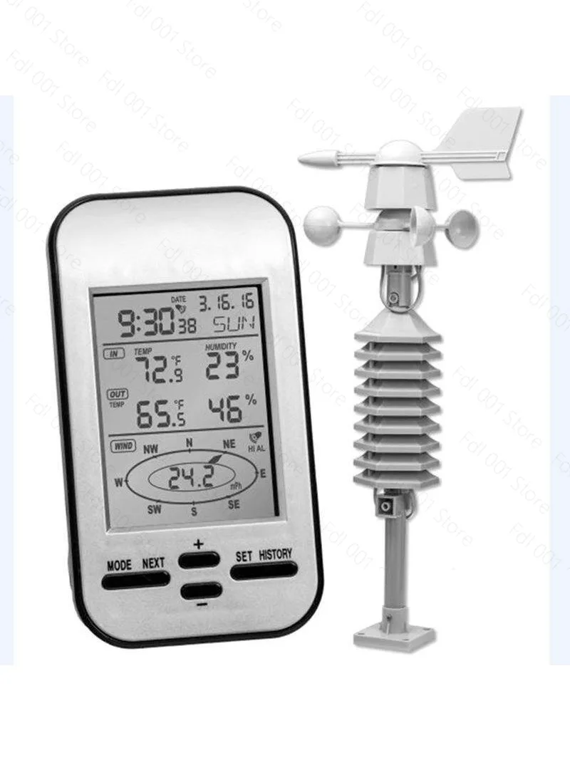 Premium Wireless Anemometer Weather Station Clock, Wind Speed Direction Temperature Humidity Meter WS0232
