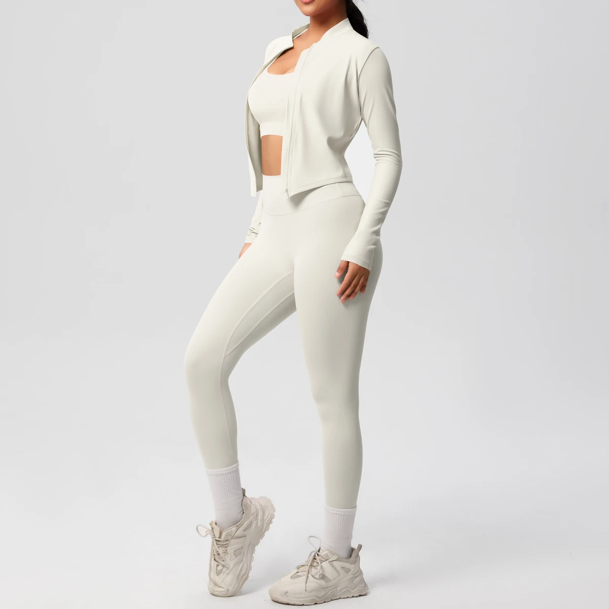 3 stücke Sportswear Yoga Set Gym Sport Bh Zipper Jacke Leggings Kleidung Sportswear Yoga Anzüge Für Frauen Fitness Set Trainingsanzug – Detail 21