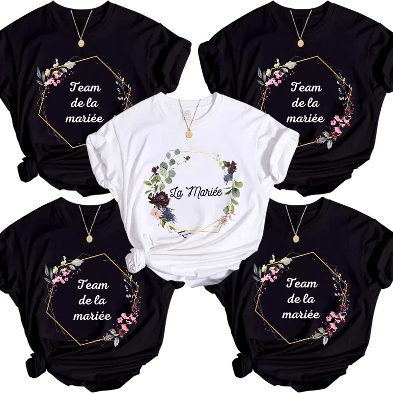 

Team De La Mariee T Shirt Women Team Bride Bachelorette Party Shower Hen Party Bridesmaid T-Shirt Girls Wedding Female Tops Tees