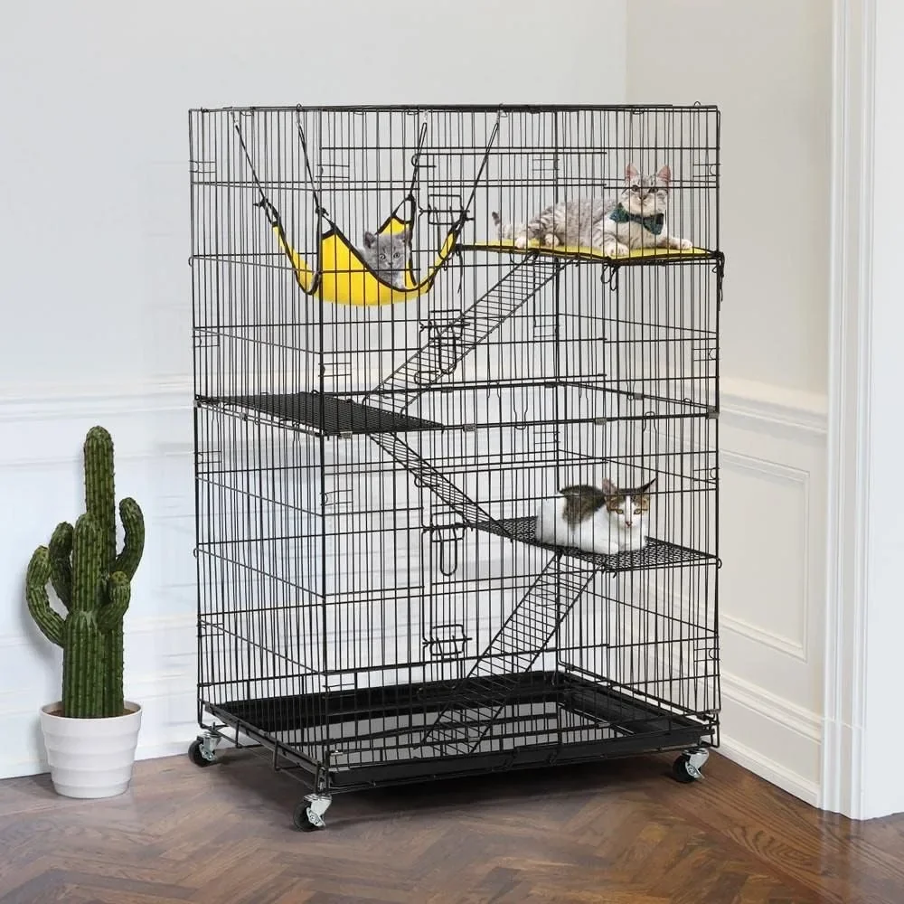 

Large 49 Mobile Cat Cage with Hammock, Lightweight Travel-Friendly Foldable Enclosure for Cats and Kittens
