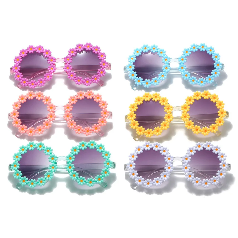 

2024 Fashion Daisy Kids Sunglasses Boys Girls Cartoon Cute Flower Round Frame Sun Glasses Children Floral UV400 Shades Eyewear