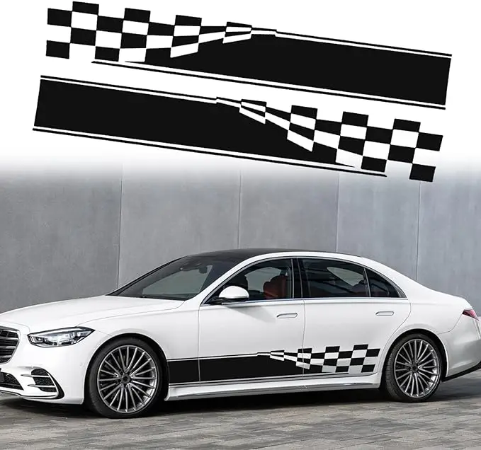 

Sports Racing Stripe Stickers Car Body Door Side Lattice Graphic Vinyl Decal Decoration for All Cars SUV OffRoad Vehicles