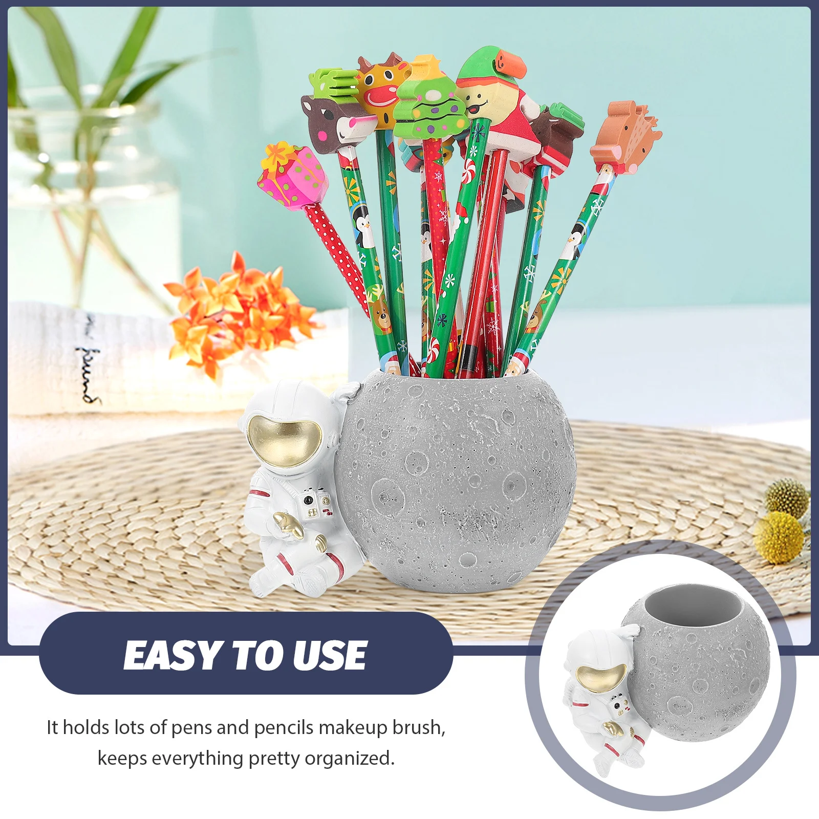 

Astronaut Pen Holder Resin Cartoon Spacious Pencil Cup Desktop Organizer Multifunctional Storage Pot for Desk Accessories