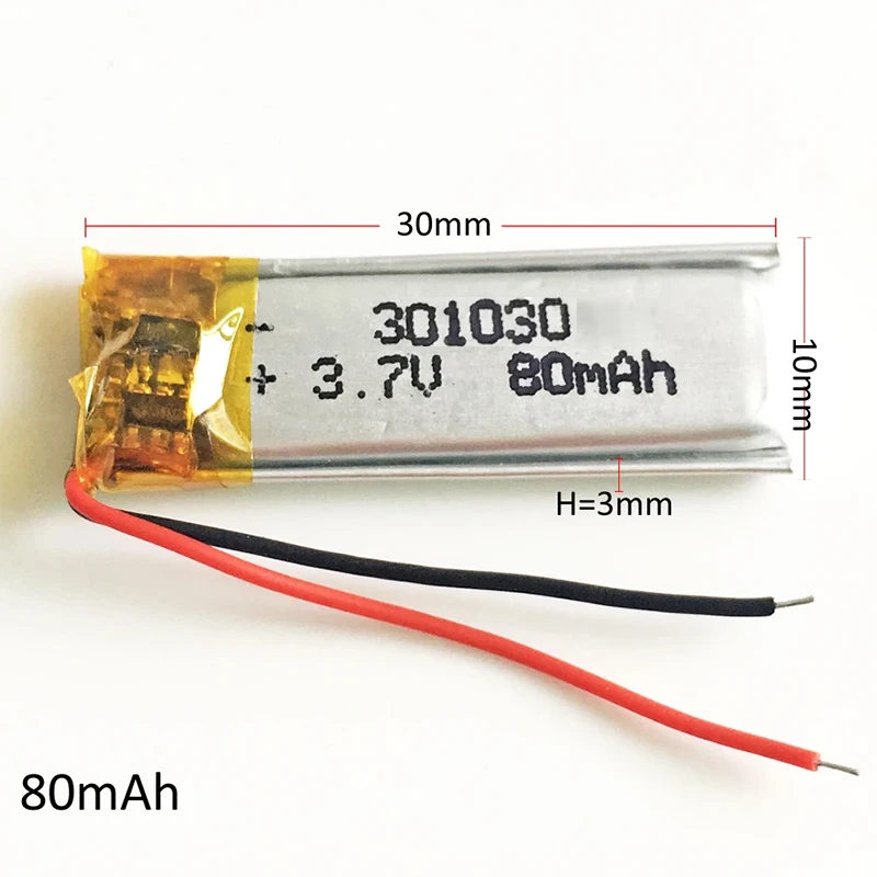 Lot 10 PCS 3.7V 80mAh Lipo Rechargeable Battery 301030 For MP3 GPS Bluetooth Headset Headphone Video Pen Recorder Camera