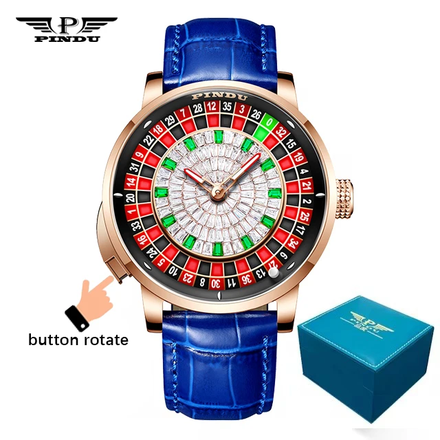 PINDU Ontwerp Nieuwe NH35A Mechanische Horloges Mannen Drukknop Turn Russische Roulette Game Saffier Spiegel Diamanten Wijzerplaat herenhorloge