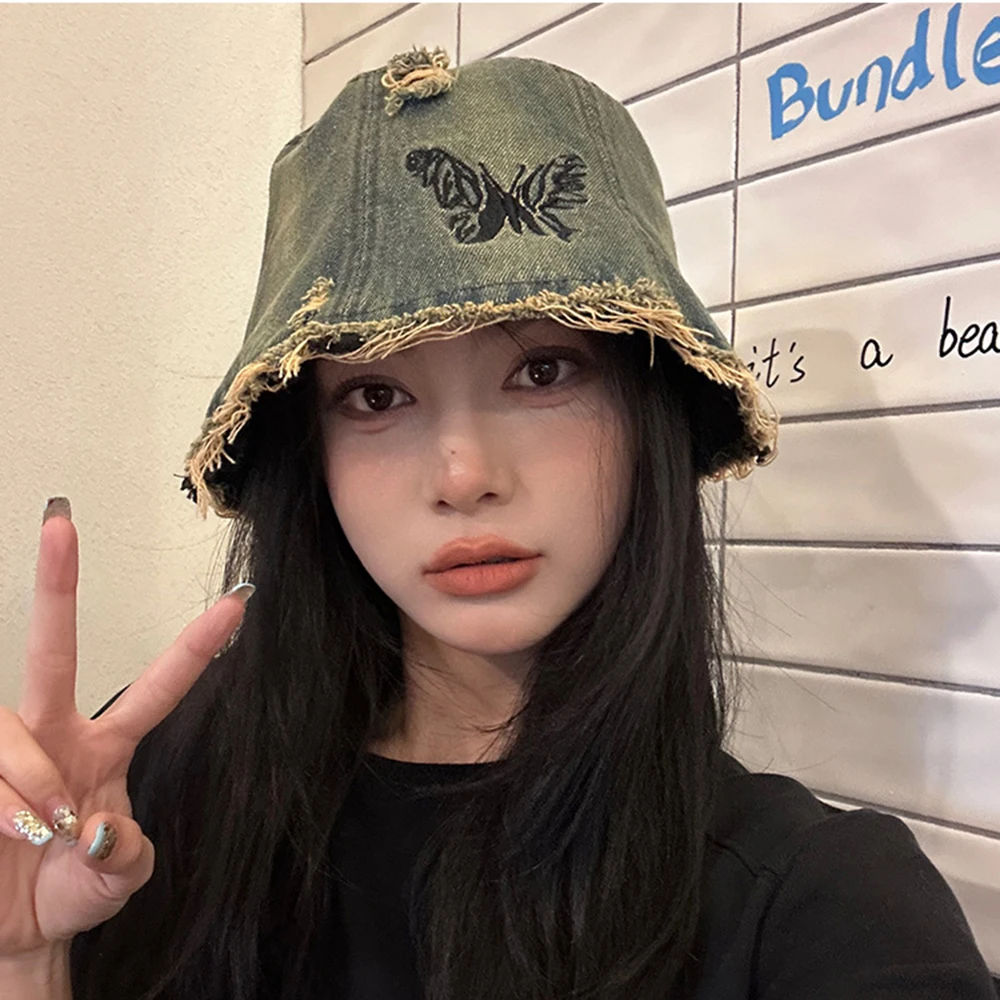 

Fashion butterfly Bucket Hat For Women Denim Panama Fisherman Cap Men Outdoor Floppy Reversible Sun Hats Gorros Bob tentacle