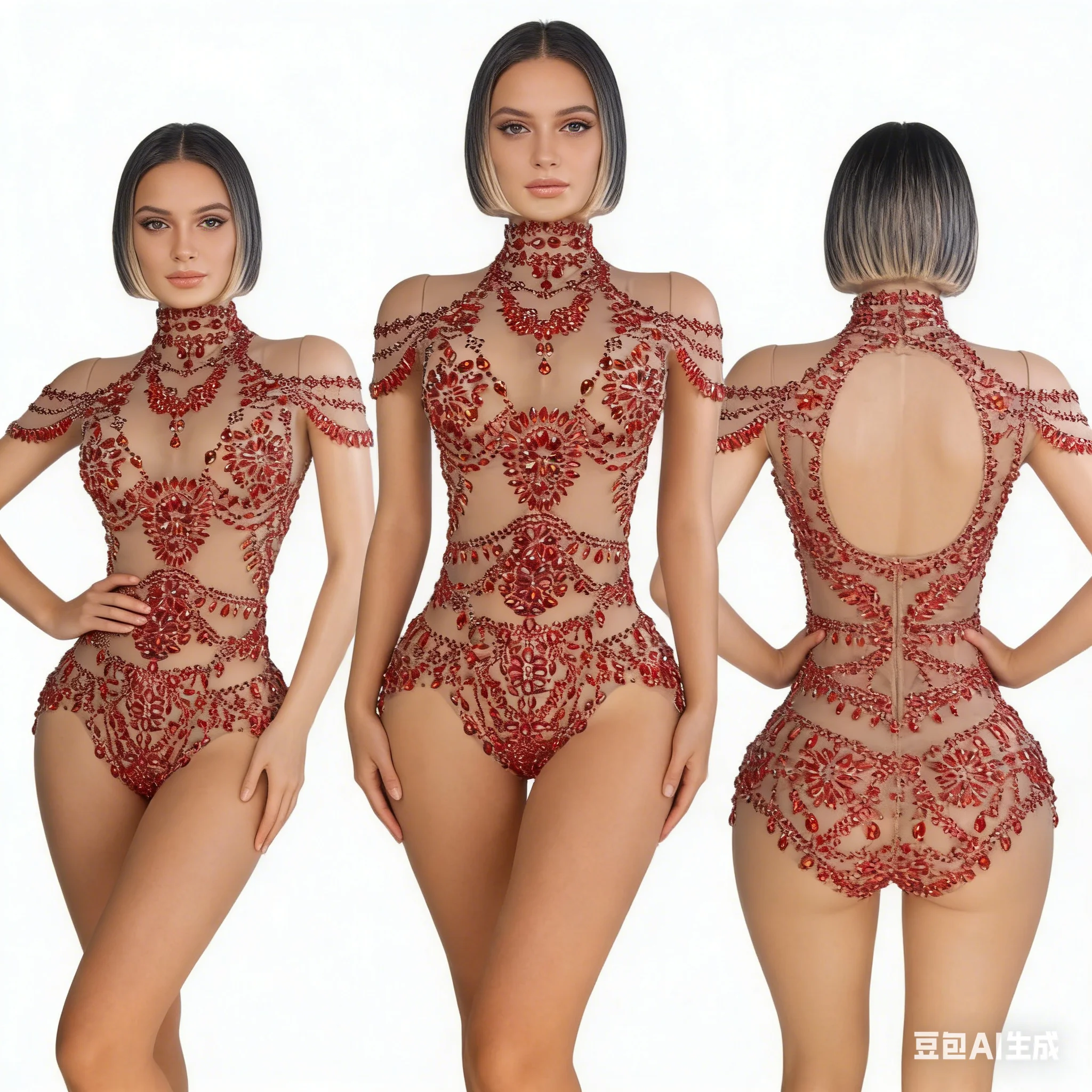 

Red Black Luxury Stunning Bodysuits With Rhinestone Crystals Dance Costume Leotard For Women Birthday Party Performance Show