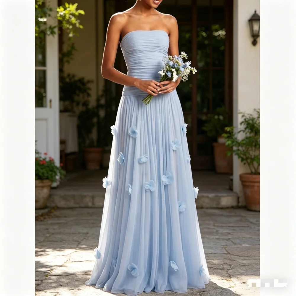 

Customized Elegant Long Blue Evening Dresses for Special Occasions Tulle Floor-Length A-Line Women Gala Prom Party Gowns 2026