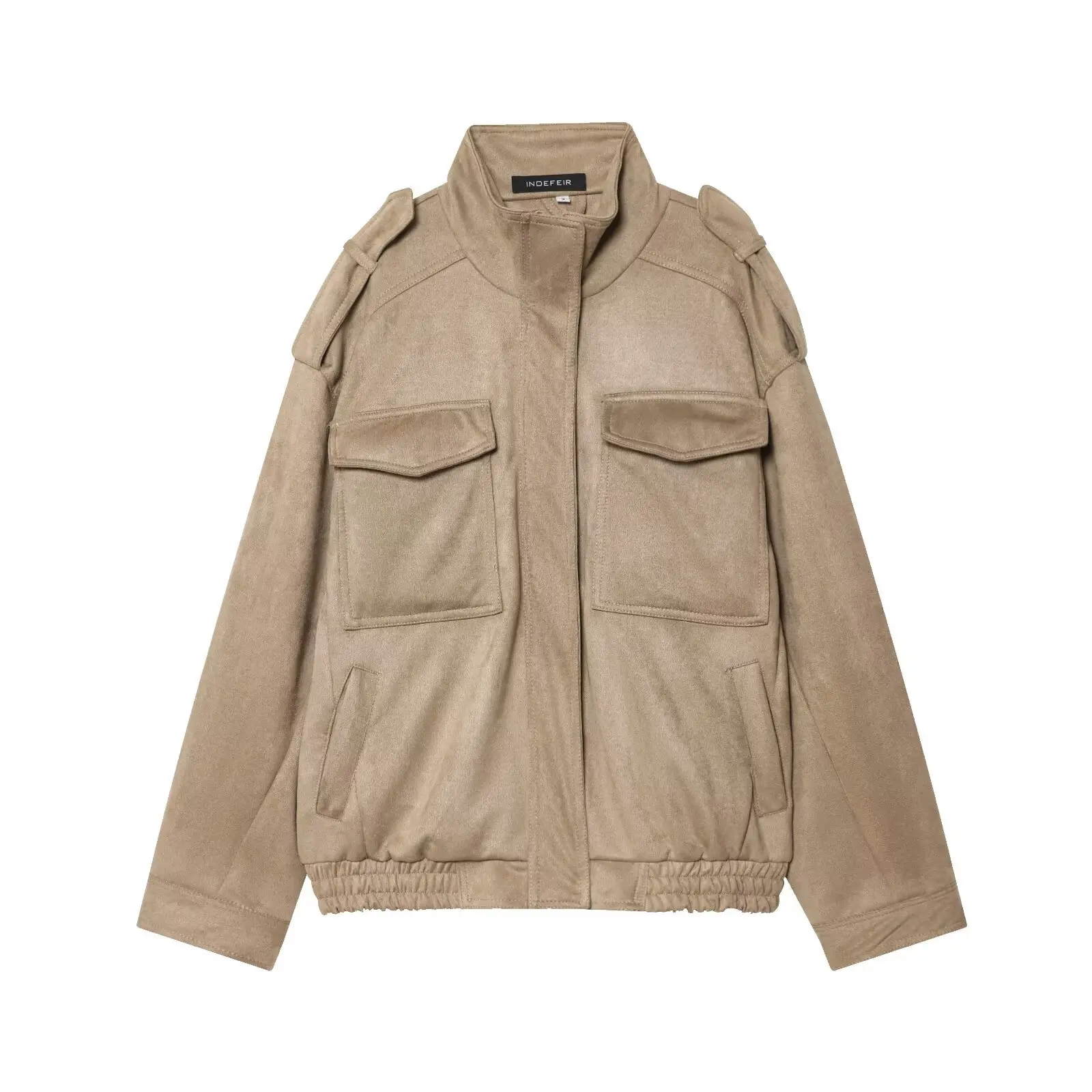 

2025 Fall New Arrival Women's Jacket Khaki Long-Sleeve Suede-Feel Leather Jacket Casual, Versatile, and Fashionable