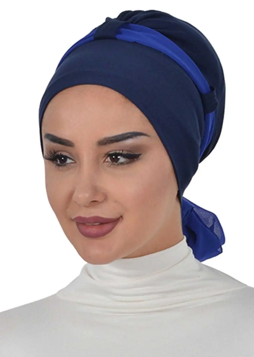 Chiffon com cinto penteado osso azul marinho
