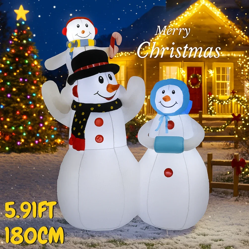 

5,91 фута надувная игрушка со светодиодной подсветкой Снеговик Семейные рождественские украшения для двора Рождественские принадлежности Домашние украшения Праздничные подарки