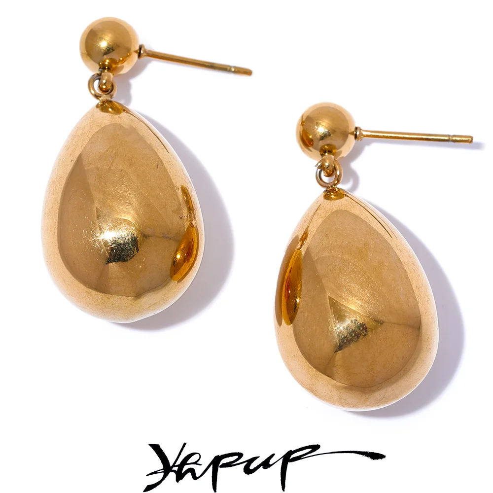 Yhpup Fashion Sleek Stainless Steel Metal Teardrop Drop Earrings for Women Prevent Allergy Gold Silver Color Charm Jewelry