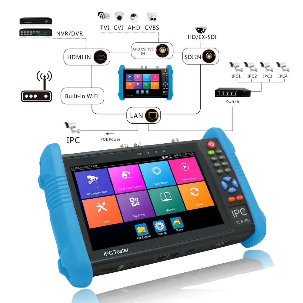 IPC-9800 MOVTADHS 7-inch IPS Touch Screen Monitor CCTV Tester with HD-TVI HD-CVI AHD SDI IP Camera 8MP AHD TVI CVI Tester Plus