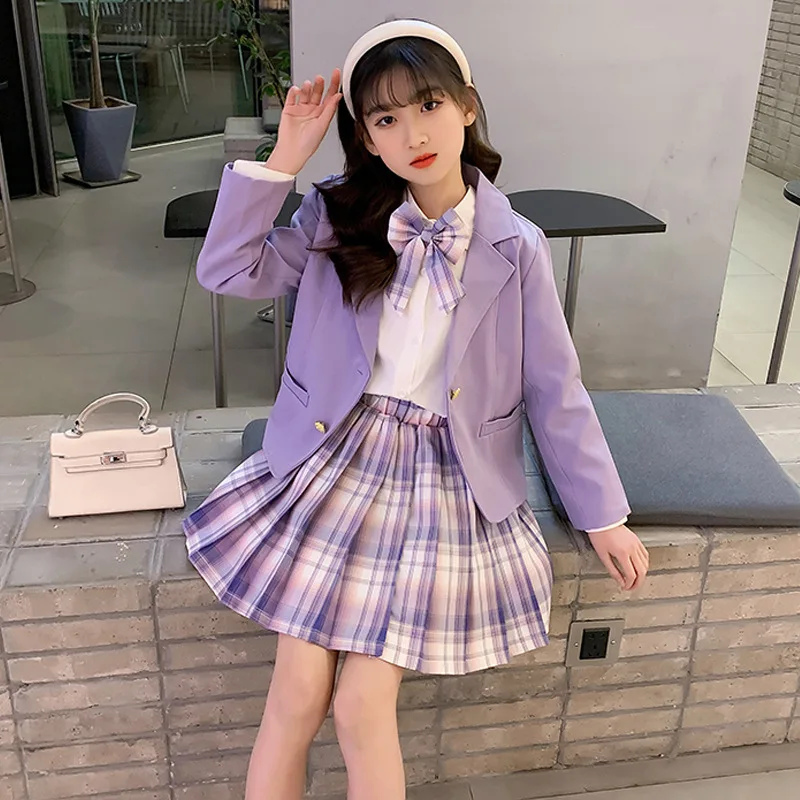 Ensemble trois pièces pour filles, style collège, printemps et automne, nouvelle veste de style étra