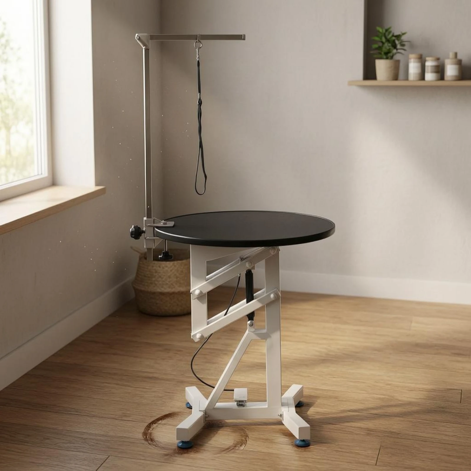 Round Pet Grooming Table Metal Base Rotating Grooming Table Pet Care Equipment Polished Surface Easy to Clean