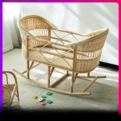 Small apartment crib heightened newborn baby bb cradle children's bed care enclosure Nordic rattan crib enclosure