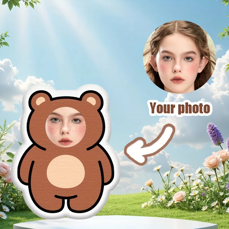 Personalisiertes Foto-Plüsch-Teddybär-Kissen – individuelles Gesicht mit Ihrem eigenen Bild, weiches Stoffkissen, Geschenk für Geburtstage, Jubiläen