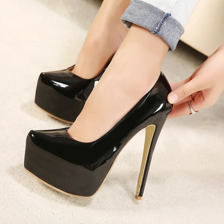 Crossdresser Plus Size Stilettos 15cm Thin High Heels Sexy Nightclub Pumps Women\'s Wedding Shoes Patent Leather Zapatos Mujer