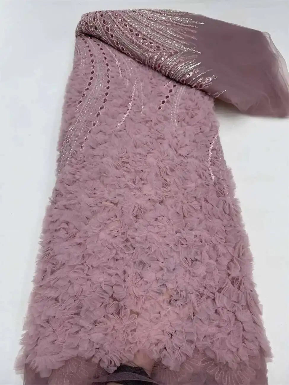 

African Mesh Lace Fabric Nigerian Beads Lace Fabric Sequin 2025 High Quality French Nigeria Lace Dresses for Women Party Wedding